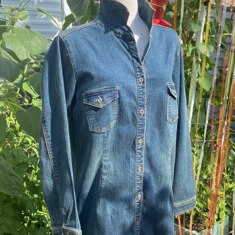 Vintage Hot Kiss Long Denim Jacket | 90s Y2K Blue Jean Trucker Coat 14 - Picture 9 of 11